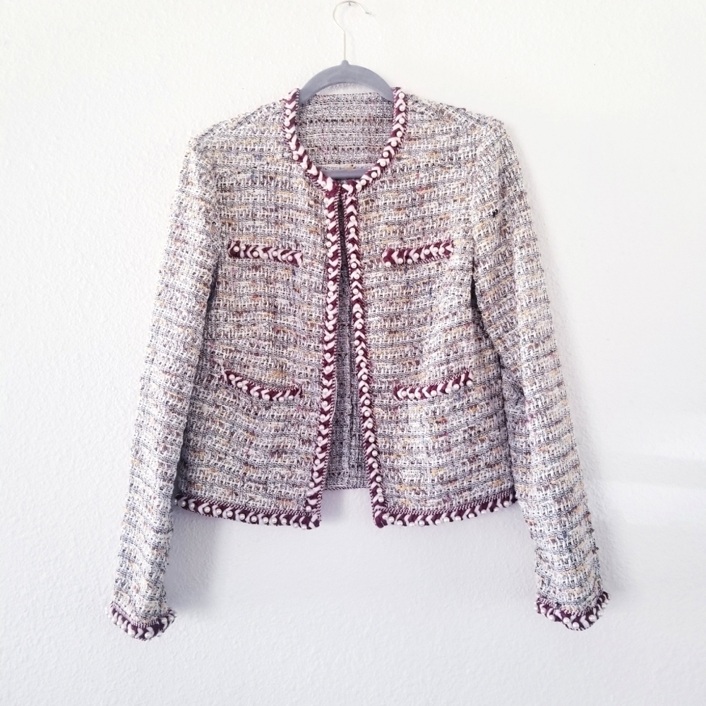 Luxury Brand Chanel-style Tweed and Pearl Blazer Jacket Small Sweater